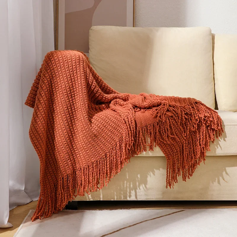 

Вязаное одеяло для пикника с кисточками в скандинавском стиле, супермягкое богемное одеяло для кровати, дивана, покрывало, однотонное клетчатое покрывало для дивана, декоративные одеяла