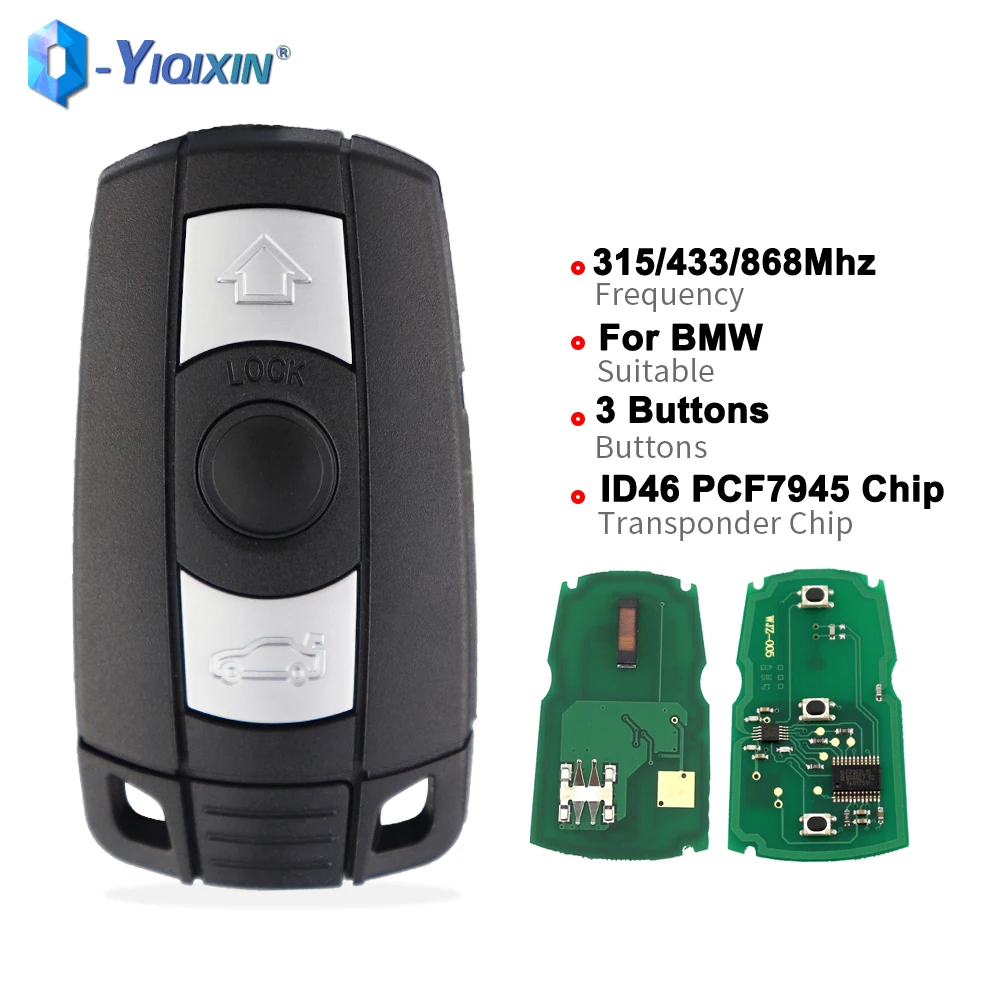 YIQIXIN Remote Key Keyless Go For BMW 1 3 5 6 Series CAS3 E61 E90 E82 E70 X5 X6 315/433/868Mhz PCF7945 Chip Auto Smart Car Fob yiqixin 868mhz smart car key remote for bmw 1 3 5 7 series cas3 x5 x6 z4 e61 3 button keyless card fob control id46 pcf7945 chip