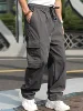 2024 Spring/Summer New Men's Fashion Casual Pants Solid Color Drawstring Multi Pocket Sports Running Straight Work Pants 4
