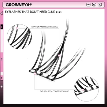 GROINNEYA Self Adhesive DIY Lash Extension Kit Lash Clusters No Glue Needed DIY Lash Extension Pre Glued Cluster Lashes 2