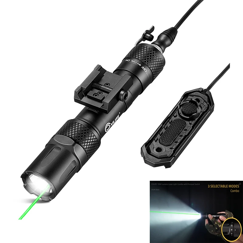 CVLIFE Tactical Flashlight 1900 Lumens Rifle Laser Light with Strobe Mode Rechargeable and Pressure Switch for Picatinny Rail