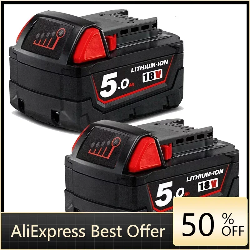 

5.0Ah 6.0Ah 18V M18 Rechargeable Battery Replacement for Milwaukee M18B Lithium XC 48-11-1850 48-11-1862 48-11-1840 48-11-1828