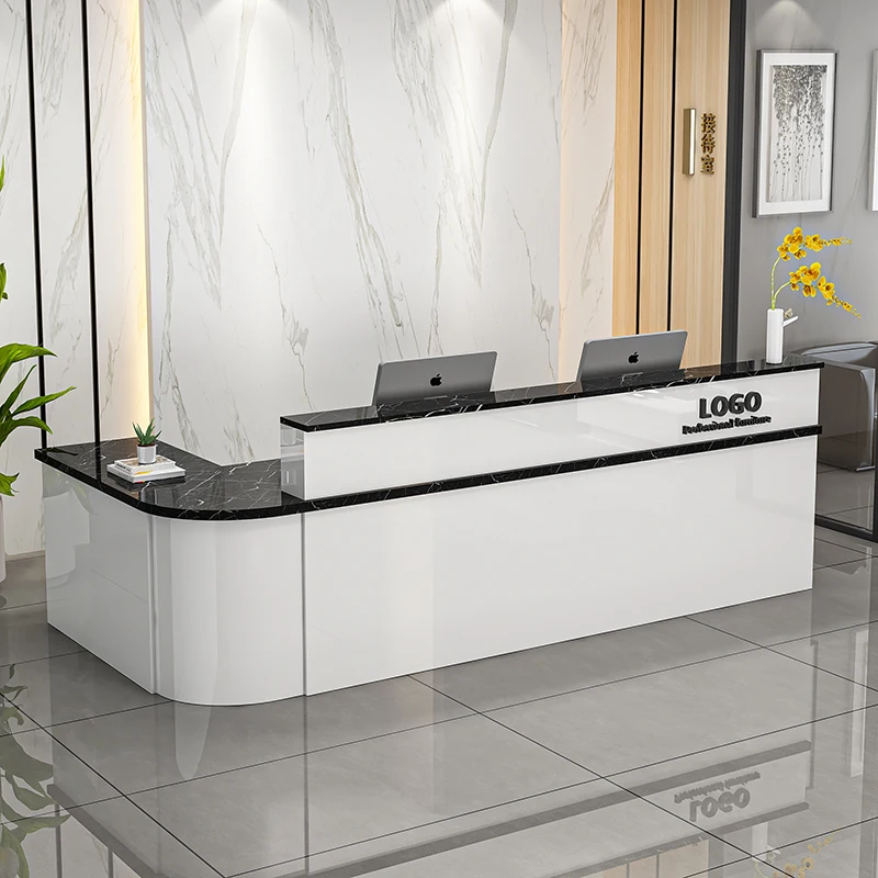 Coffee Salon Reception Desk Counter Modern White Office Retail Reception Desk Checkout Theke Rezeption Commercial Furniture elfday 30dbm usb rs232 rj54 impinj frequency 865 868 902 928mhz epc class1g2 iso18000 6c 6b uhf rfid reader checkout counter