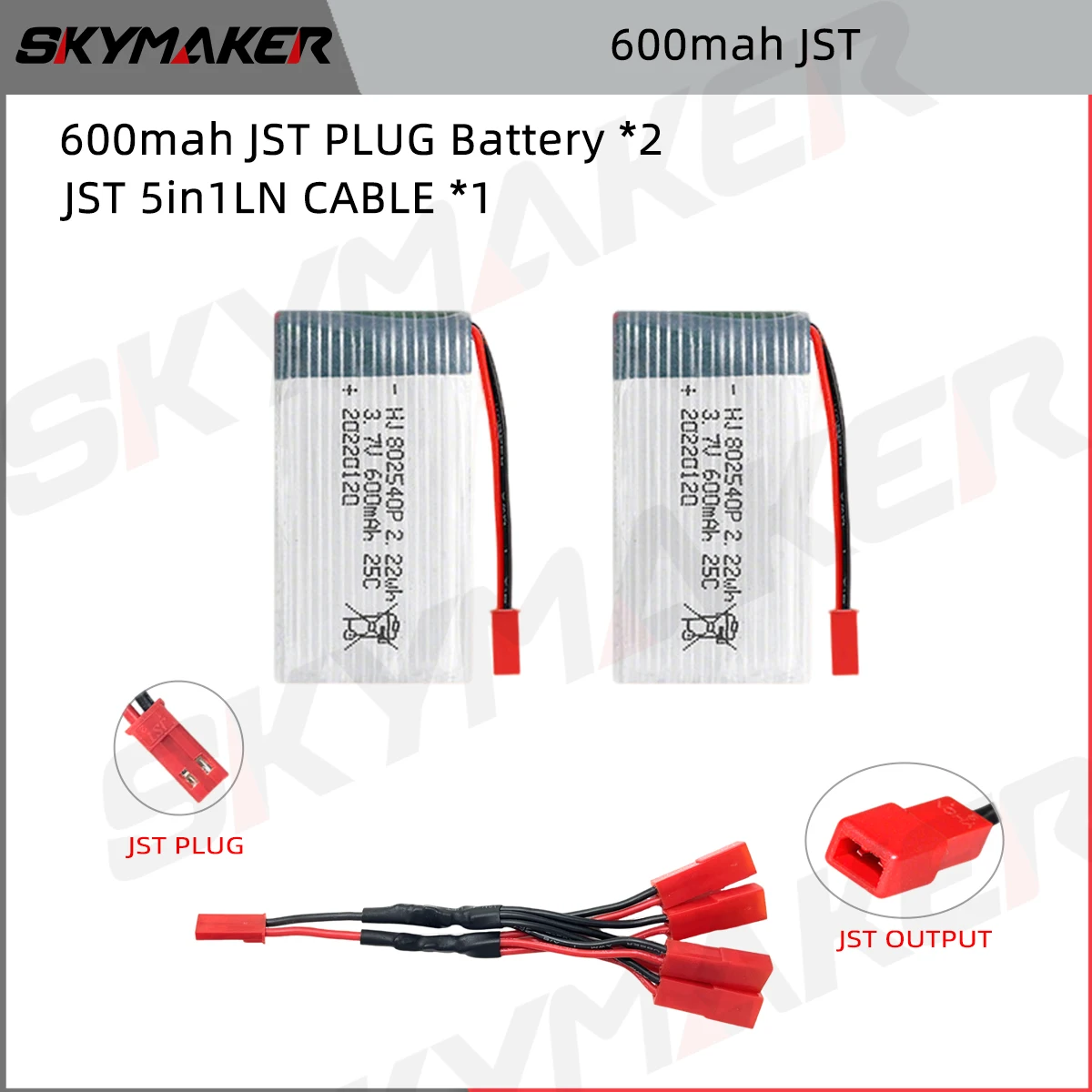 Batteria LiPo 800mAh 25C 3.7V 902540 Con Caricabatterie USB E Spina JST/SM – Per Drone Syma X5C E Simili