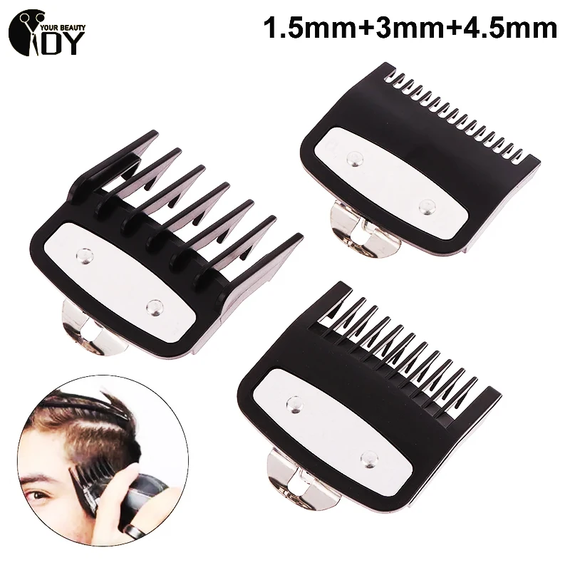 

3Pcs Hair Clipper Guards Guide Combs Trimmer Cutting Guides Styling Tools Attachment Compatible 1.5mm 3mm 4.5mm barber