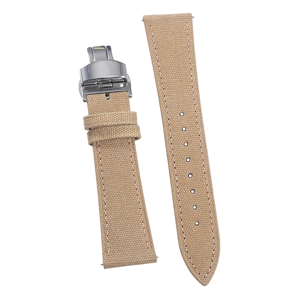 Elegant Canvas & Leather Quick Release Watch Strap - Butterfly Clasp, Tapered Design, 20mm/22mm Wide
