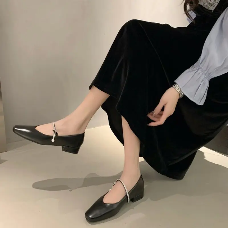 2024 NEW Comfort Spring Flattie Square Toe Ballet Shoes Fashion Low Heel Shoes Silver Shallow Buckle Soft Sole Shoes Size 35-40