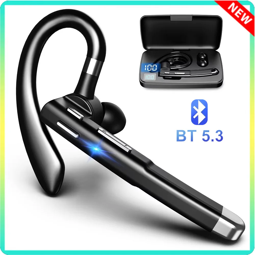 BT5.3 Single Ear Bluetooth Headset Business Ear-Mounted Hands-free Call Noise Canceling Wireless Headphones for iPhone Laptop wireless headphones wireless earbuds wireless headset
