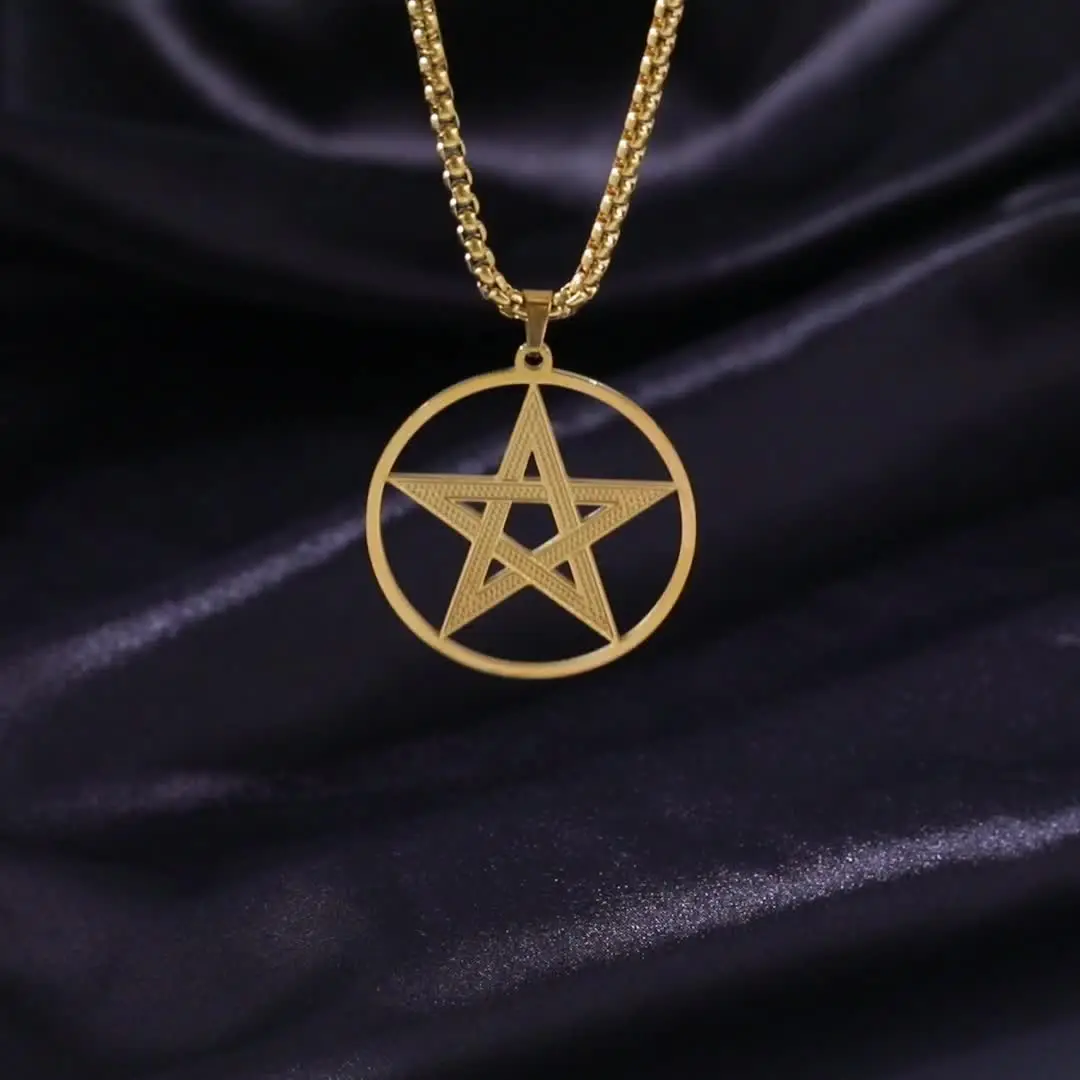 VASSAGO Collana con ciondolo a forma di pentagramma con croce inversa, in acciaio inox, idea regalo per uomo e donna, Acciaio inossidabile, Nessuna pietra preziosa