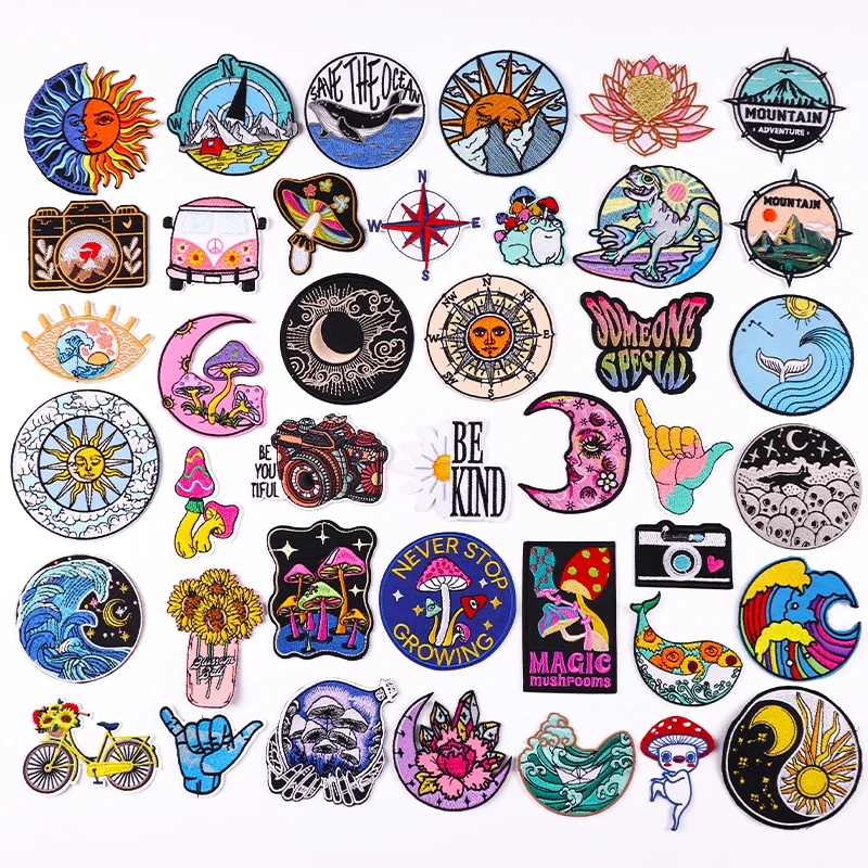 Collection of various colorful stickers with different designs on a white background