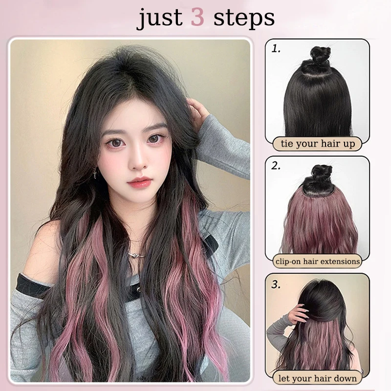 Wavy Colorful Clip in Hair Extensions Wig Synthetic 20inch Curly Hair Extensions Hairpiece for Women Daily Christmas Party Use