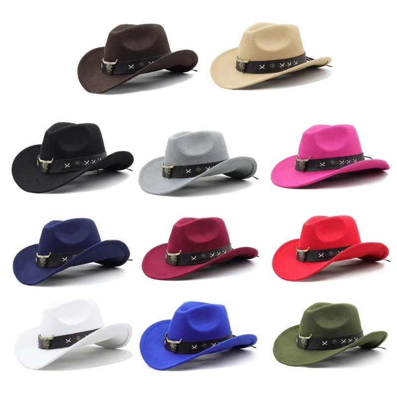 652F Funny Party Hats Cowboy Hat for Womens Fedora Western Hat Cowboy Leathers Band Costume Dress Up