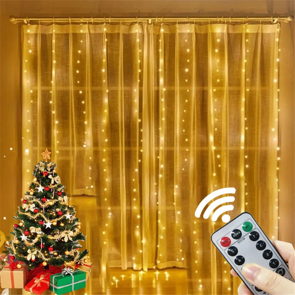 8 Modes Curtain Garland LED String Lights USB Remote Control Fairy Lights Christmas Holiday Wedding Decoration for Bedroom Home