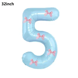 32 Blue, Pink, and Black Number Balloons with Ribbon Bows - 32inch (WHITE)