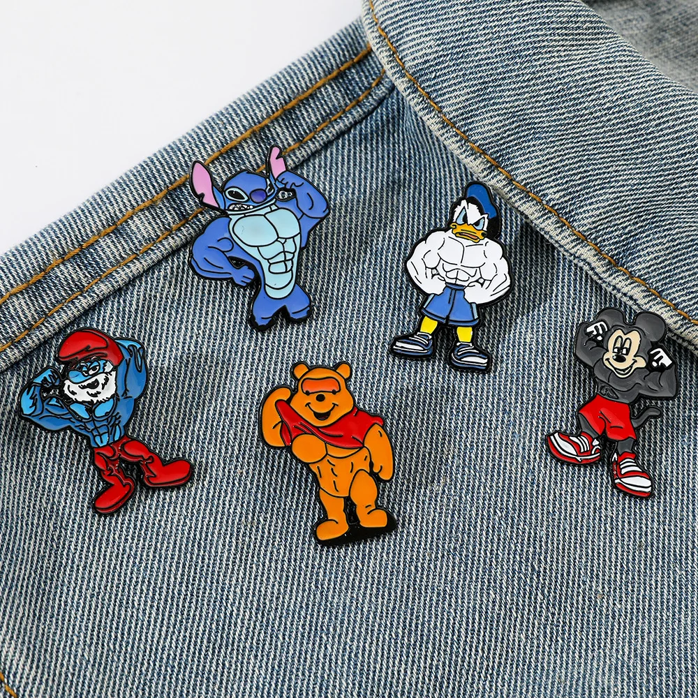 Description Picture 3 of itemSET Creative Muscle Lilo&Stitch Brooch Personalized Stitch Enamel Pin Backpack Clothing Jewelry Metal Badge Accessories Gift