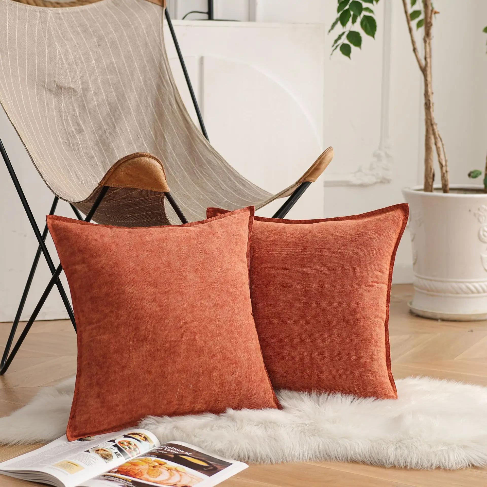 Nordische Minimalistische Denim-Patchwork Kissenbezüge Luxuriöses Karomuster Einfarbige Chenille Dekorative Kissenhüllen für Sofa und Bett – Detail 9