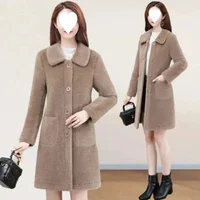 Stylish Mid-Length Lamb Velvet Jacket Women's Winter Coat Large Size Korean Style Fashionable Women's Coat Thickened Polyester F