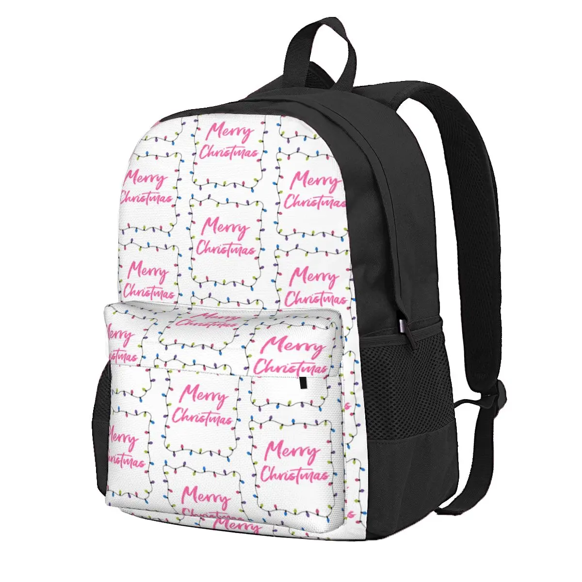 

Merry Christmas Backpack Lights Art Pretty Backpacks Youth Outdoor Print High School Bags Designer Rucksack