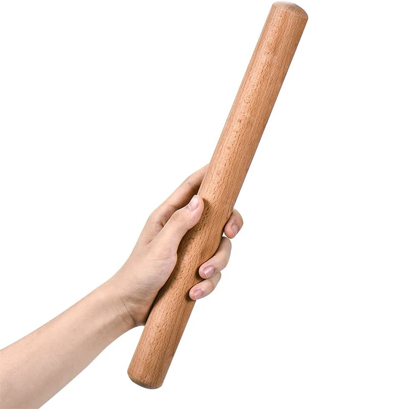 LMETJMA 40cm Wood Rolling Pin Natural Beech Wood Dough Roller French Dumpling Rolling Pin for Baking Pasta Pizza Dough JT119