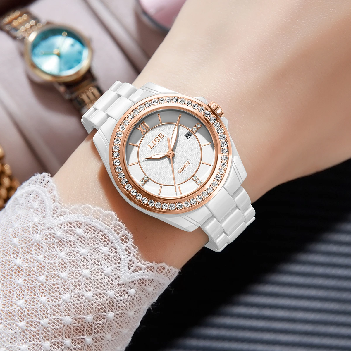 LIGE Elegant Women's Luxury Fashion Wristwatch with Quartz Movement in Stainless Steel