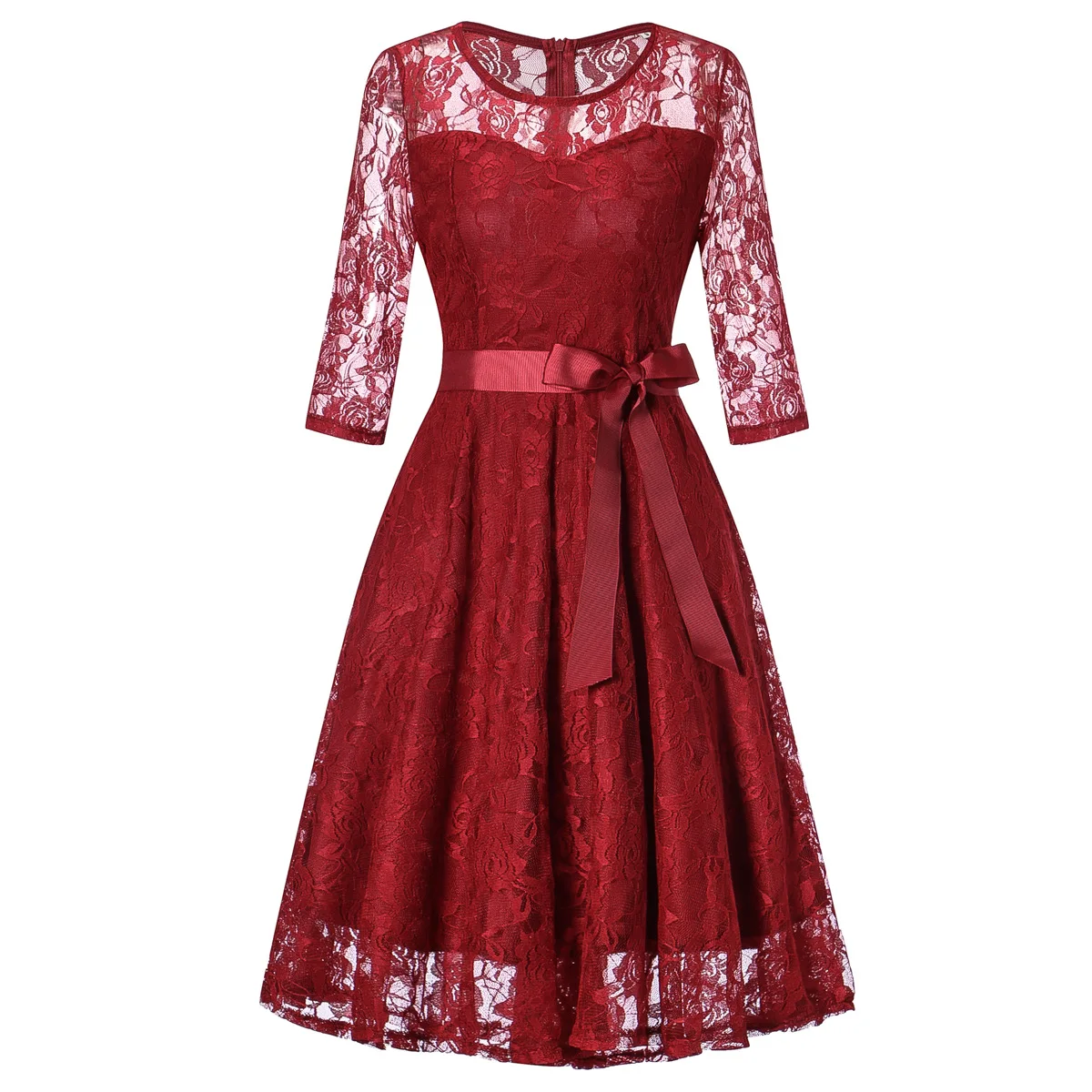 

2022 Fashion Party Vacation Beach Sexy Wedding Lace Long Dress With Blet Women's Spring Elbow Sleeve Mid Dresses Clubwear