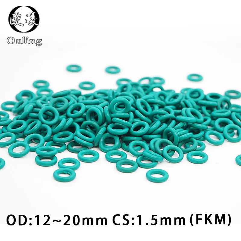 

15PCS/lot Rubber Ring Green FKM O rings Seals CS1.5mm OD11.5/12/13/14/15/16/17/18/19/20mm ORing Seal Oil Gasket Fuel Washer