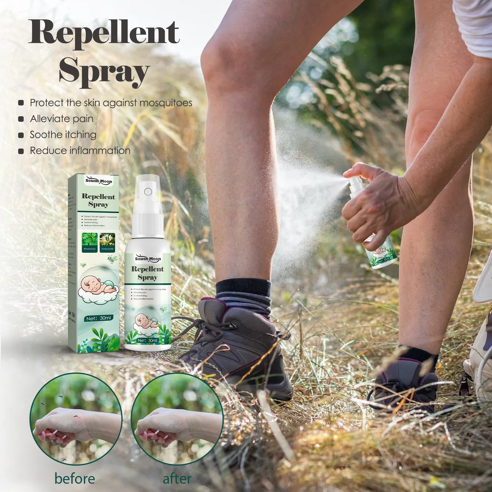 South Moon wormwood mosquito repellent spray home and outdoor mosquito repellent spray for preventing bites and relievi