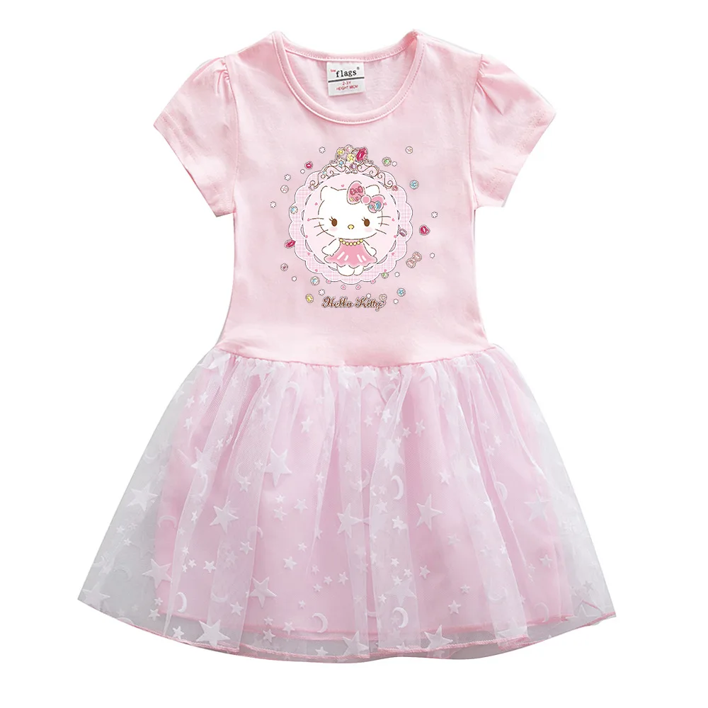 

Kawaii Sanrio Hello Kitty платья для девочек повседневное модное платье принцессы аниме мультфильм летнее платье Детская одежда для девочек