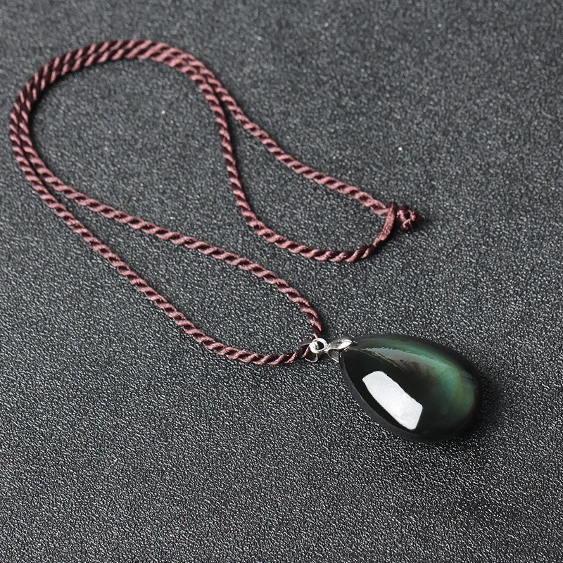Natural Rainbow Obsidian Hand Carved Water Drop Pendant Fashion Boutique Jewelry Men's and Women's Necklace Gift