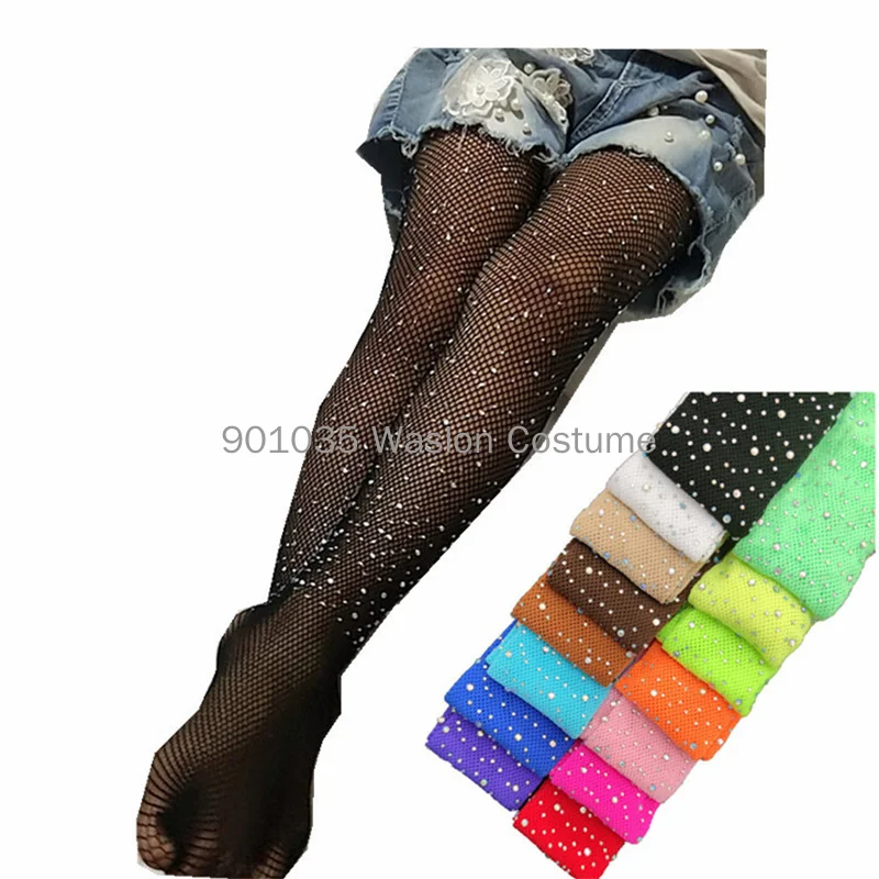 Girls Tights Stockings Children Rhinestone Crystal Long Fishnet Pantyhose Summer Mesh,girls halloween tights
