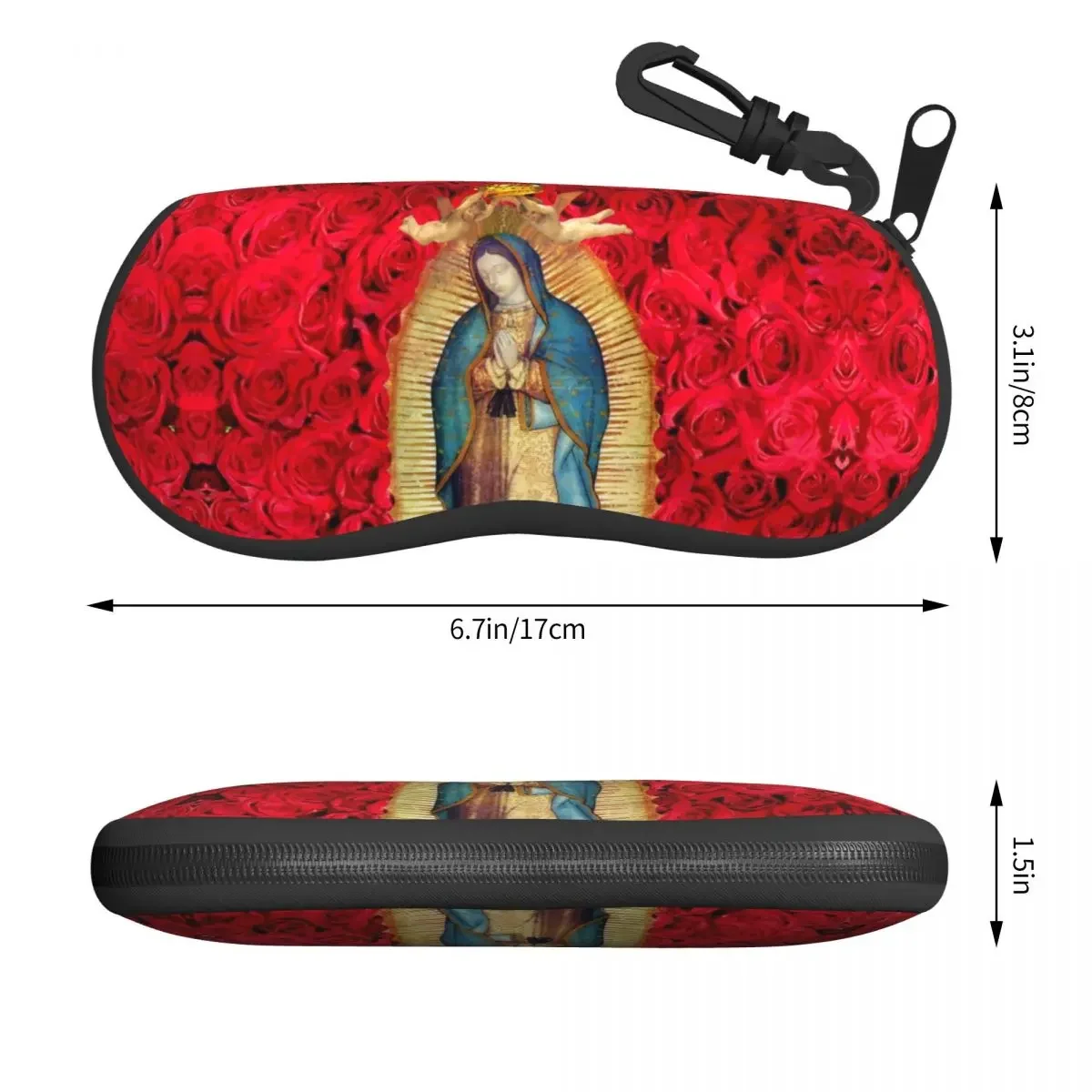 Guadalupe Virgin Mary With Flowers Shell Glasses Case Unisex Travel Catholic Eyeglasses Case Sunglasses Protector Box