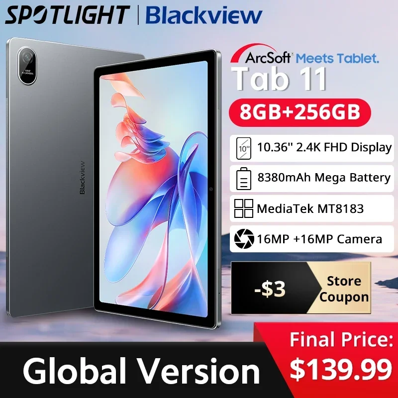  Blackview Tab 11 WiFi Tablet 8GB+256GB 10.36''2.4K FHD+Display MTK MT8183 Octa Core 8380mAh Battery 16MP Camera 