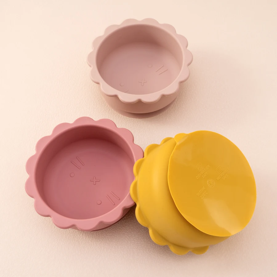 1PC Baby Silicone Bowl Cute Cartoon Lion Shape Baby Tableware Solid Color Baby Food Storage BPA Free Suction Baby Meal Tray 3