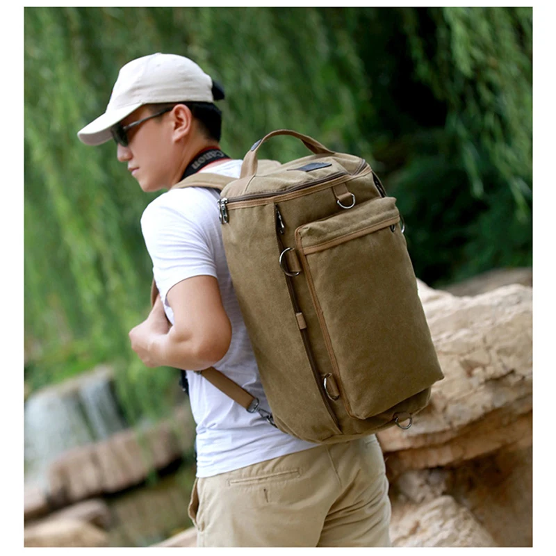 

Холщовый рюкзак для мужчин, многофункциональная дорожная сумка, вместительный школьный ранец, уличная Портативная сумка через плечо для кемпинга