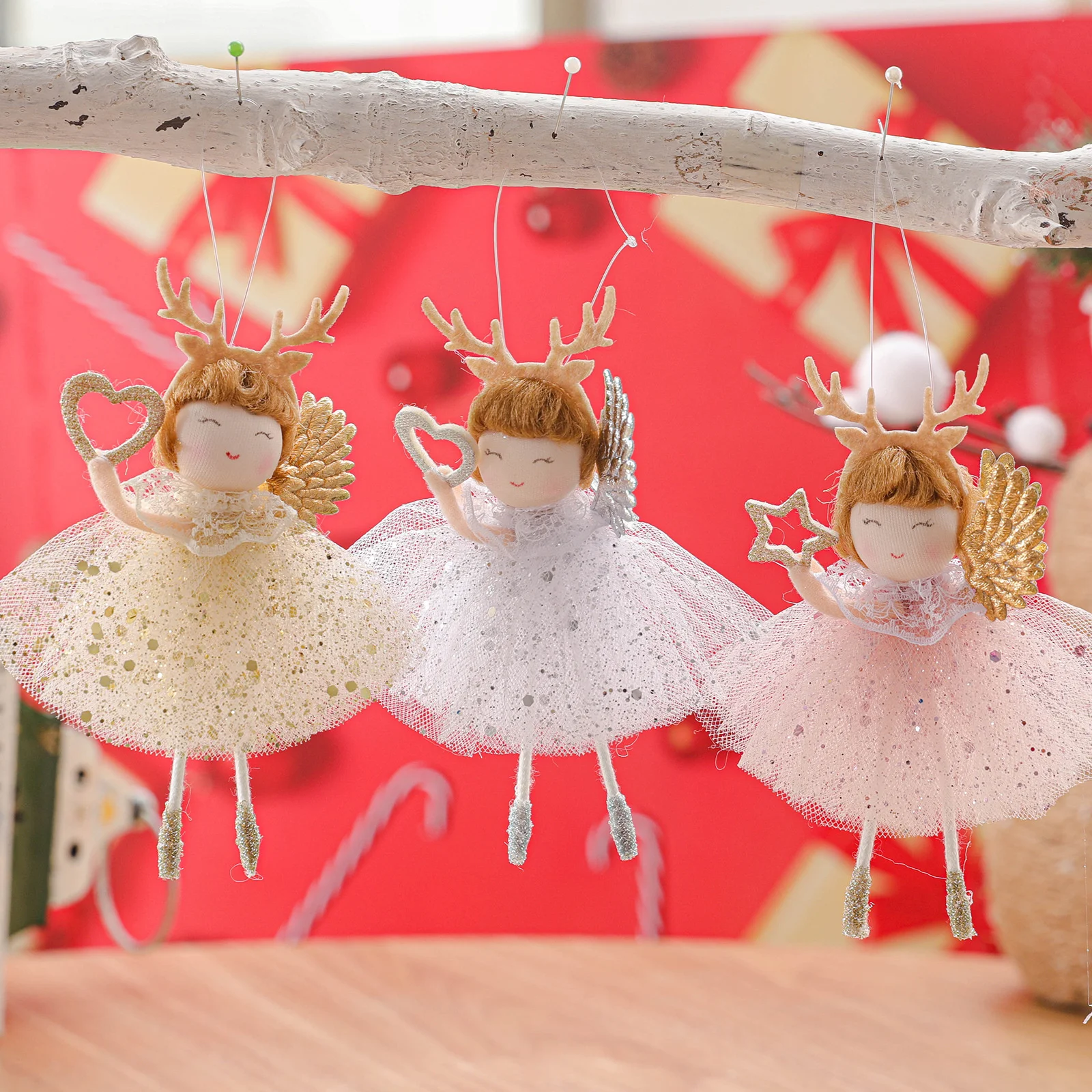 80pcs New Deer Horn Long Legged Angel Girl Doll Pendant Christmas Tree Decoration Small Pendant Accessories