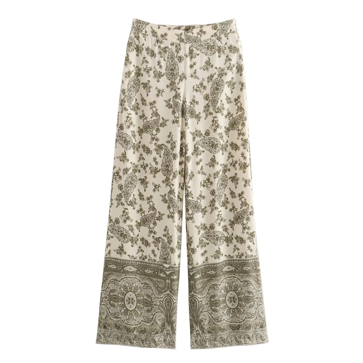 thumbnail image 1 of HH TRAF Top corto con cuello halter, sin mangas y estampado bohemio sexy para mujer, con estampado bohemio y pantalón de pierna ancha de cintura media elegante e informal a la moda, 1 of 5
