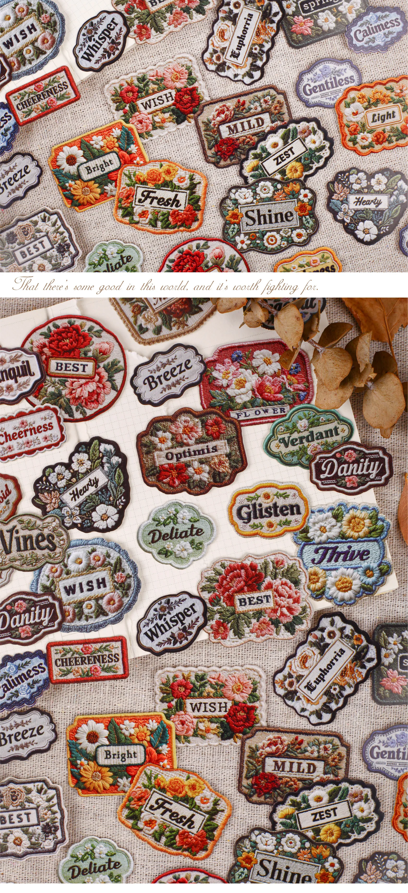 20 Stück Vintage Stickerei Patch Aufkleber Spezialpapier Material DIY Scrapbooking Junk Journal Dekor Aufkleber Briefpapier – Detail 3