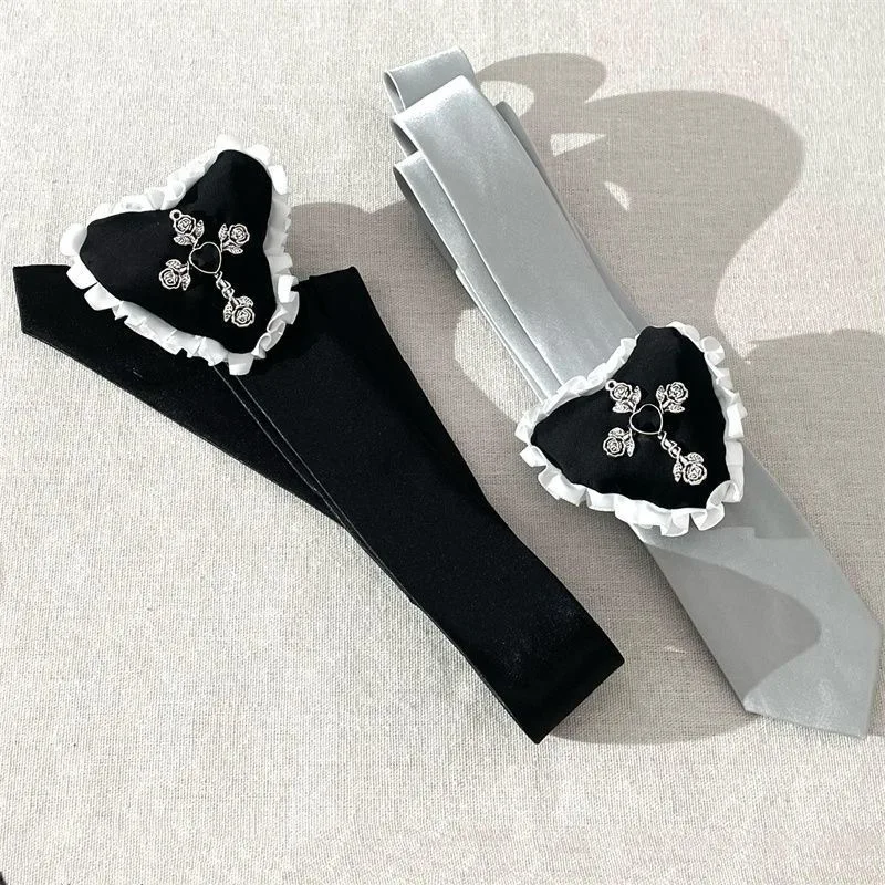 Sweet Cool Girl Rose Cross Neck Ties Y2k Vintage Lotia Punk Dress Up Necktie Accessories