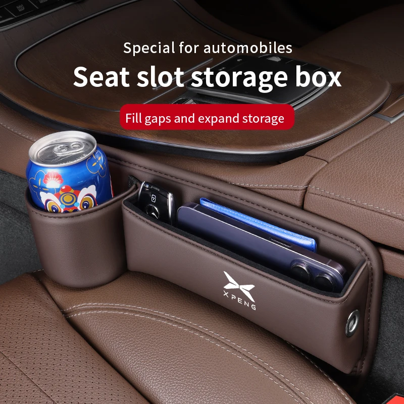 

For Xpeng Xiaopeng P7 P5 G3 G9 G3i Mega Leather Car Seat Sewn Gap Crevice Slot Storage Box With Cup holder Auto Accessories