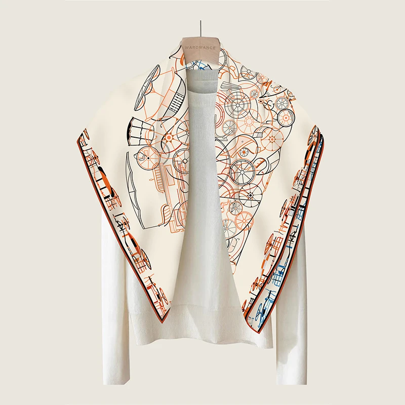 New Brand Two-sided Print Headband Scarf Women Fashion 90*90cm Silk Hijab Bandana Neckerhicef Sun Protection Shawl Headscarf