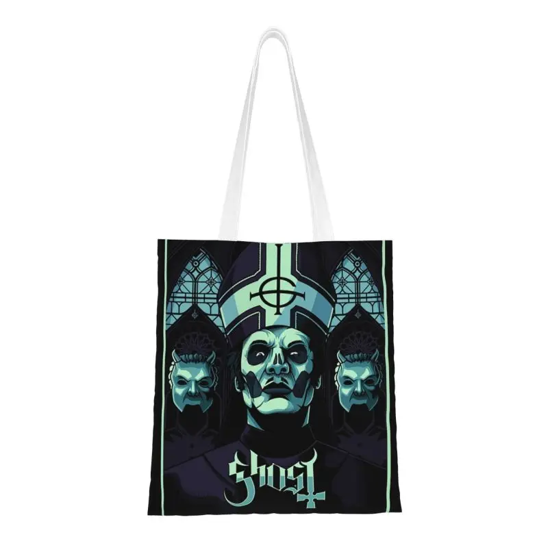 

Kawaii Printing Heavy Metal Rock Band Horror Ghost Tote Shopping Bag Recycling Canvas Shoulder Shopper Handbag