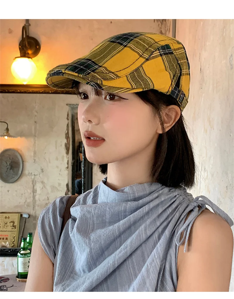 Unisex Plaid Vintage Baskenmütze Hüte Männer Frauen Britische Maler Zeitungsjunge Hut Frühling Sommer Hüte Schirmmütze Lässige Verstellbare Kappen – Detail 14