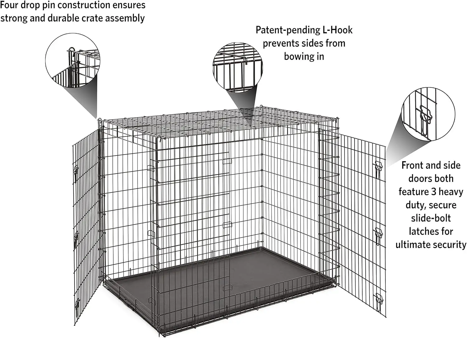 Solutions Series XXL Double Door 54-Inch Dog Crate for the Largest Breeds, Sturdy Drop Pin Assembly, Black E-Coated, SL54DD