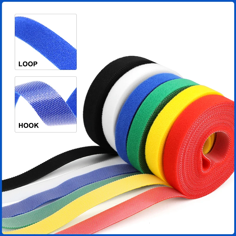 Colorful Adhesive Back-to-Back Hook & Loop Strap Roll - Versatile Cable Management and Organization Solution (5m Roll)