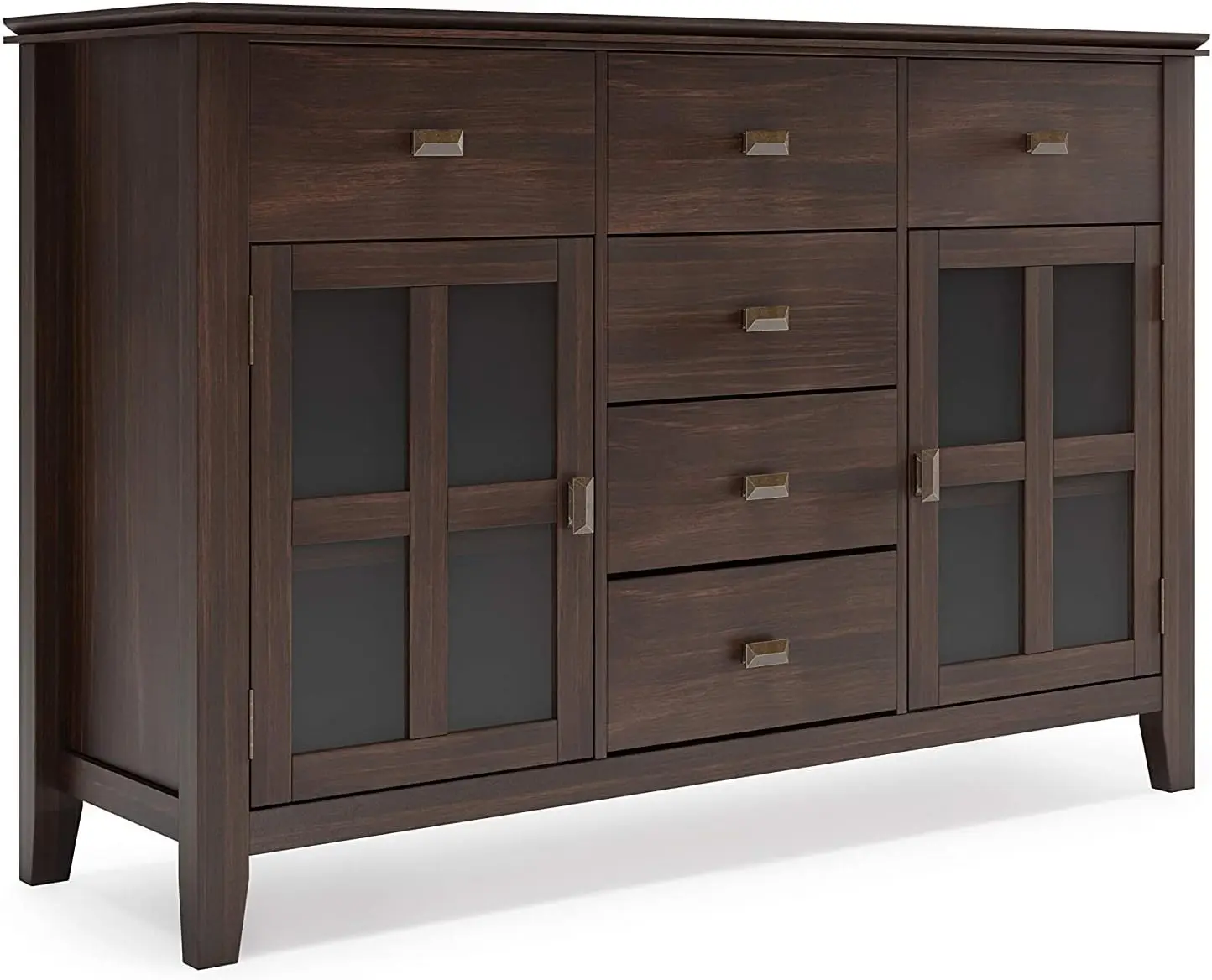 

Wood 54 inch Contemporary Sideboard Buffet Credenza in Dark Chestnut Brown features 2 Doors, 6 Drawers and 2 Cabinets