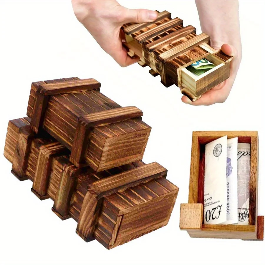 1pc/2pcs Vintage Wooden Secret Puzzle Box - 3D Brain Teaser with Hidden Compartment, Ideal for Gifts, Jewelry & Money Storage-A