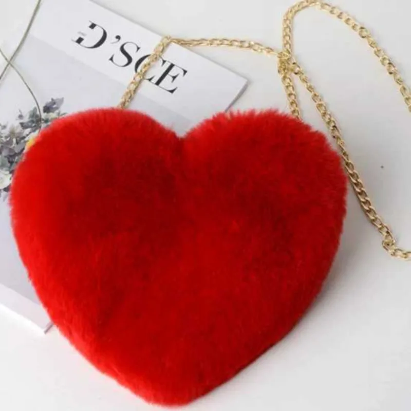 Shoulder Small Chain Plush Bag Peach Heart Shaped Love Casual Handbag For Woman High-Quality Versatile Messenger Luxurycrossbody