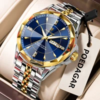 POEDAGAR Luxury Fashion Man Clock Top Business Waterproof Luminous Date Week Men's Watches Quartz Stainless Steel Men Wristwatch