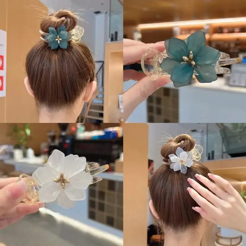 

Fashionable Retro Solid Color Flower Shaped Hair Claw Ponytail Ball Head Sweet Hair Clip Women's Headwear Hair Accessories