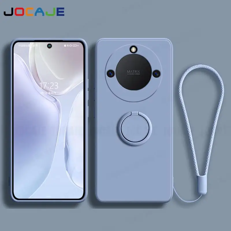 Liquid Silicone Case with Ring Stand Holder and Lanyard - Soft Protective Cover